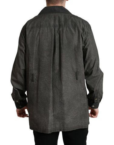 Dark gray cotton long sleeve shirt with a collar from Dolce & Gabbana, showcasing a stylish, tailored fit.