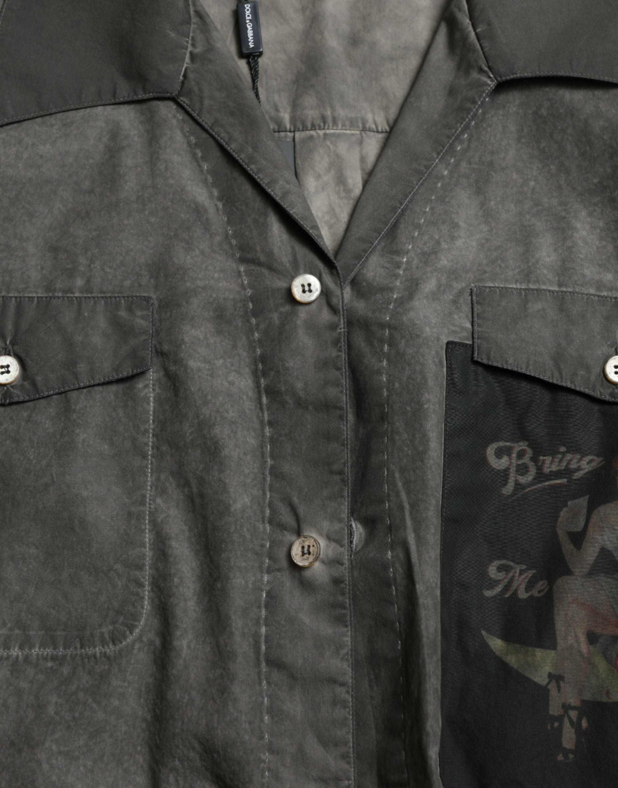 Dark gray cotton long-sleeve shirt with collar by Dolce & Gabbana, shown on a model.