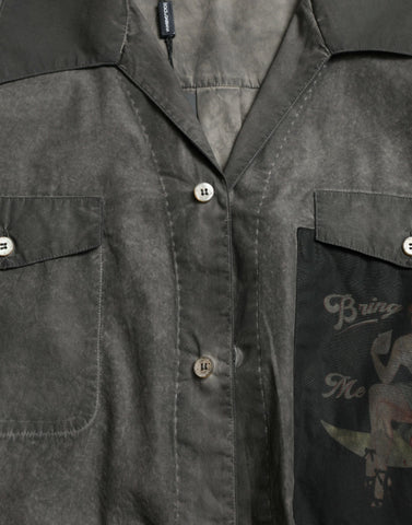 Dark gray cotton long-sleeve shirt with collar by Dolce & Gabbana, shown on a model.