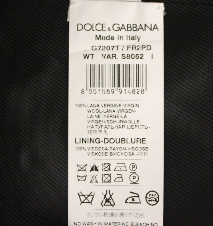 Gray striped wool single-breasted vest by Dolce & Gabbana, shown on a mannequin, featuring classic tailoring and elegant design.