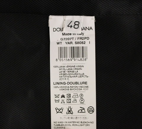 Gray striped wool single-breasted vest by Dolce & Gabbana with tailored fit and button closure, displayed on a neutral background.