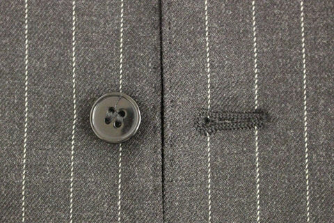Gray wool vest with black stripe pattern and Dolce & Gabbana logo, sleeveless gilet style for a stylish layered look.