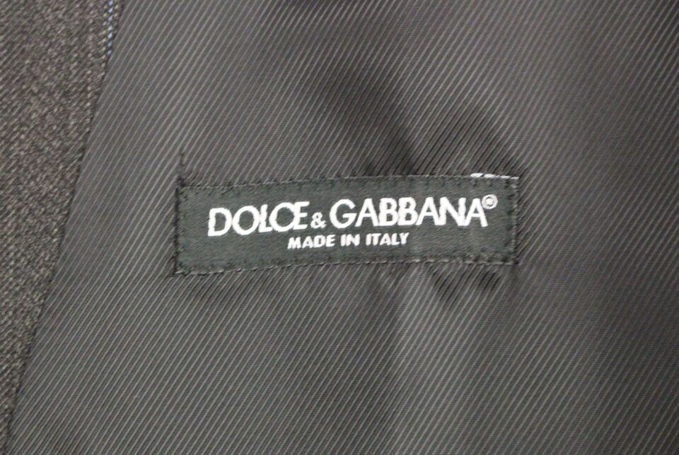 Gray wool striped logo vest by Dolce & Gabbana with a sleeveless design and classic fit.