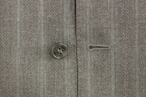 Gray wool vest with navy striped pattern and Dolce & Gabbana logo, sleeveless gilet style, front view.