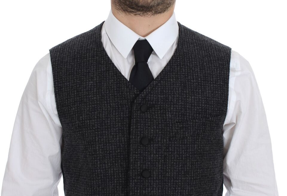 Gray wool blend vest gilet by Dolce & Gabbana, featuring a stylish sleeveless design with a tailored fit and textured fabric.