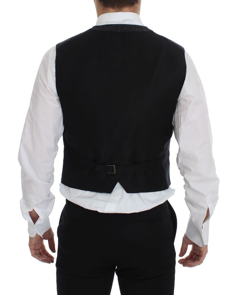 Gray wool blend vest gilet by Dolce & Gabbana, showing close-up of textured fabric and tailored fit.