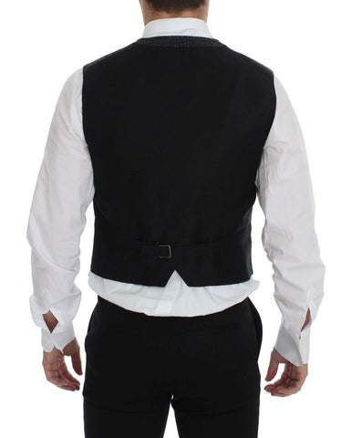 Gray wool blend vest gilet by Dolce & Gabbana, showing close-up of textured fabric and tailored fit.