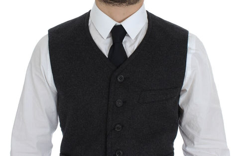 Gray wool blend vest gilet by Dolce & Gabbana, showing a close-up of the textured fabric and tailored fit.