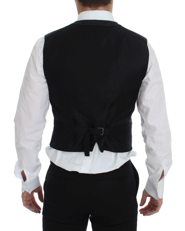 Gray wool blend vest gilet by Dolce & Gabbana, featuring a tailored fit and textured fabric.