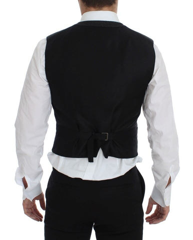 Gray wool blend vest gilet by Dolce & Gabbana, featuring a tailored fit and textured fabric.