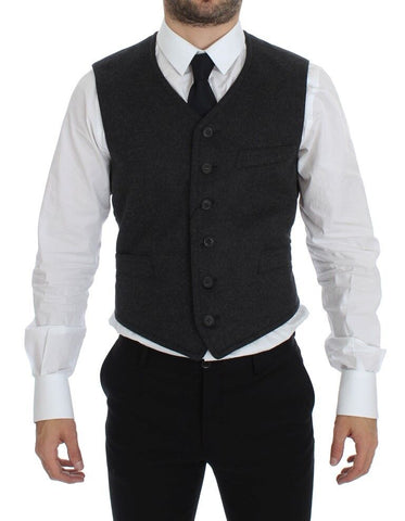 Gray wool blend vest gilet by Dolce & Gabbana, featuring a sleeveless design and tailored fit, displayed on a neutral background.