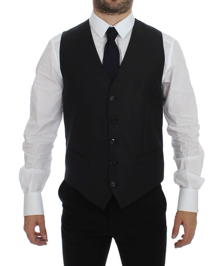 Gray wool and silk dress vest gilet by Dolce & Gabbana, featuring tailored design and classic style.