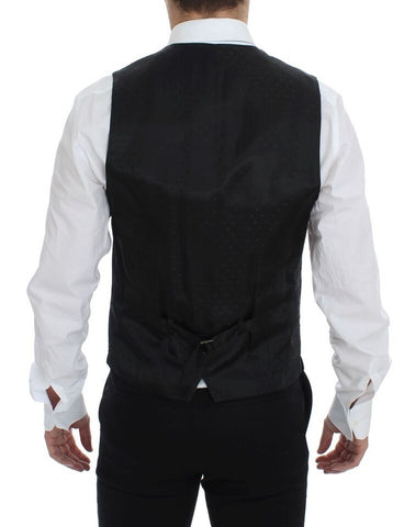 Black wool formal dress vest by Dolce & Gabbana, showcasing a tailored sleeveless gilet with a sleek, sophisticated design.