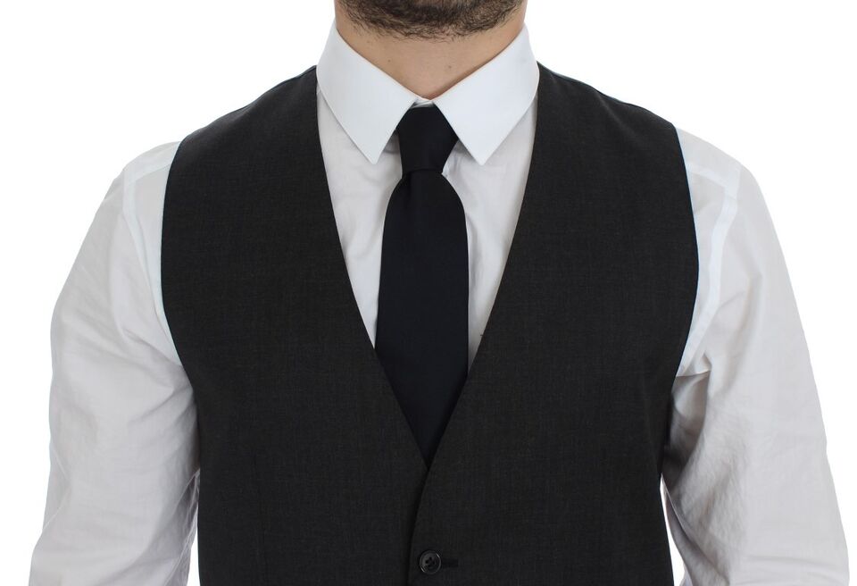 Gray wool formal dress vest by Dolce & Gabbana, stylish men's gilet with tailored fit and classic design.