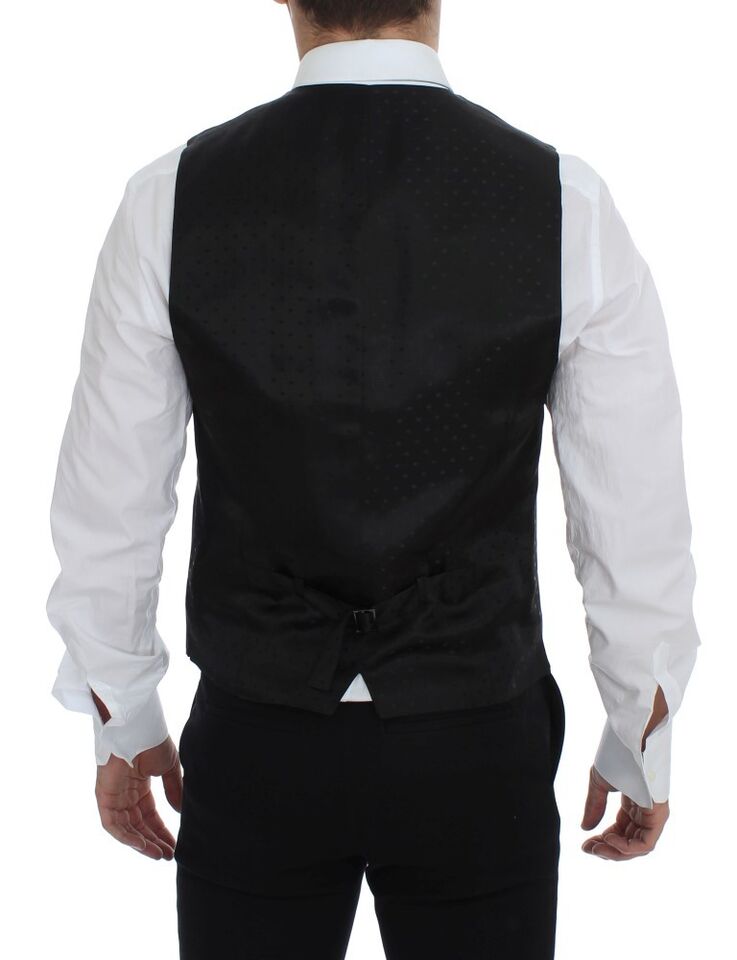 Gray wool formal dress vest gilet by Dolce & Gabbana, tailored fit with classic lapels and button closure.