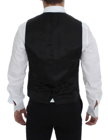 Gray wool formal dress vest gilet by Dolce & Gabbana, tailored fit with classic lapels and button closure.