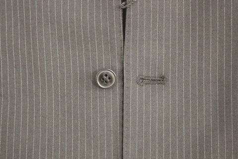 Black striped wool single-breasted vest by Dolce & Gabbana, with tailored fit and classic lapel details.