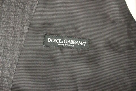 Gray striped wool single-breasted vest by Dolce & Gabbana, featuring tailored fit and classic button closure.