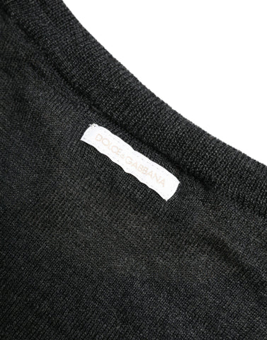 Gray wool round neck pullover sweater by Dolce & Gabbana, featuring a classic fit and soft knit texture.