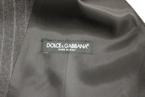 Gray striped wool Dolce & Gabbana logo vest, stylish sleeveless gilet with a modern design and textured fabric.