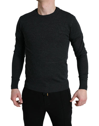 Gray wool round neck pullover sweater by Dolce & Gabbana, showcasing its soft fabric and classic fit.
