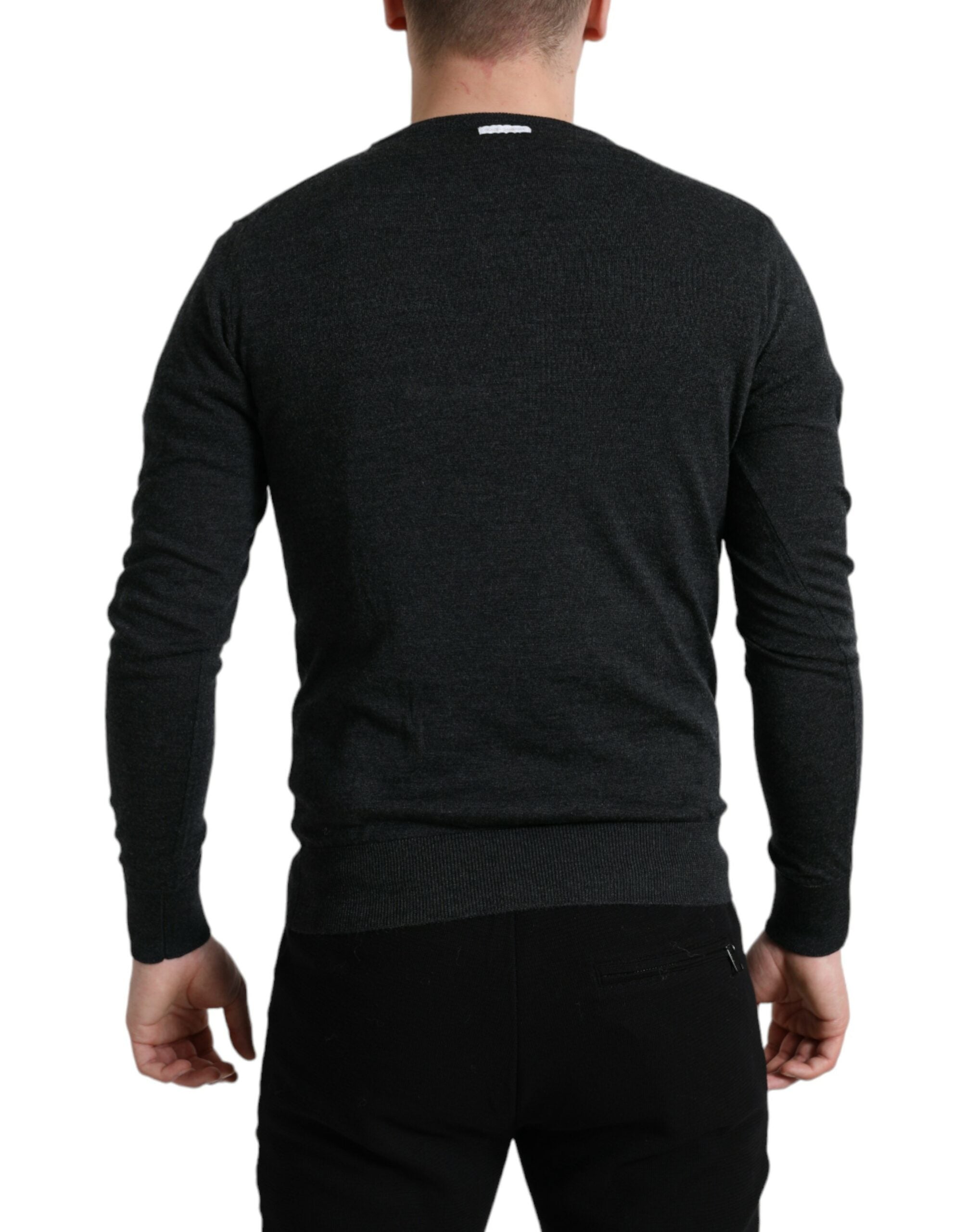 Gray wool round neck pullover sweater by Dolce & Gabbana, showcasing a cozy, stylish knit with a classic fit.