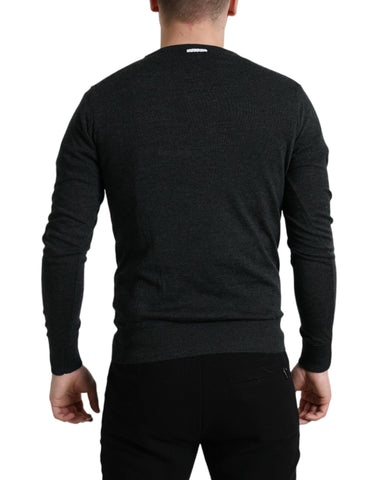Gray wool round neck pullover sweater by Dolce & Gabbana, showcasing a cozy, stylish knit with a classic fit.