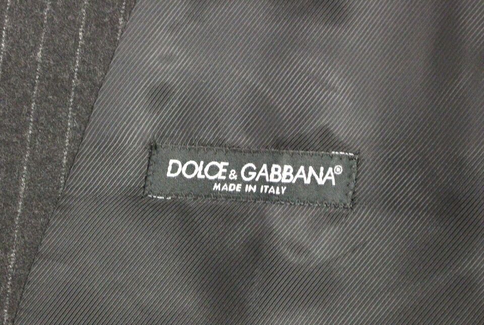 Gray striped wool vest with Dolce & Gabbana logo, sleeveless gilet style, featuring a stylish and cozy design.