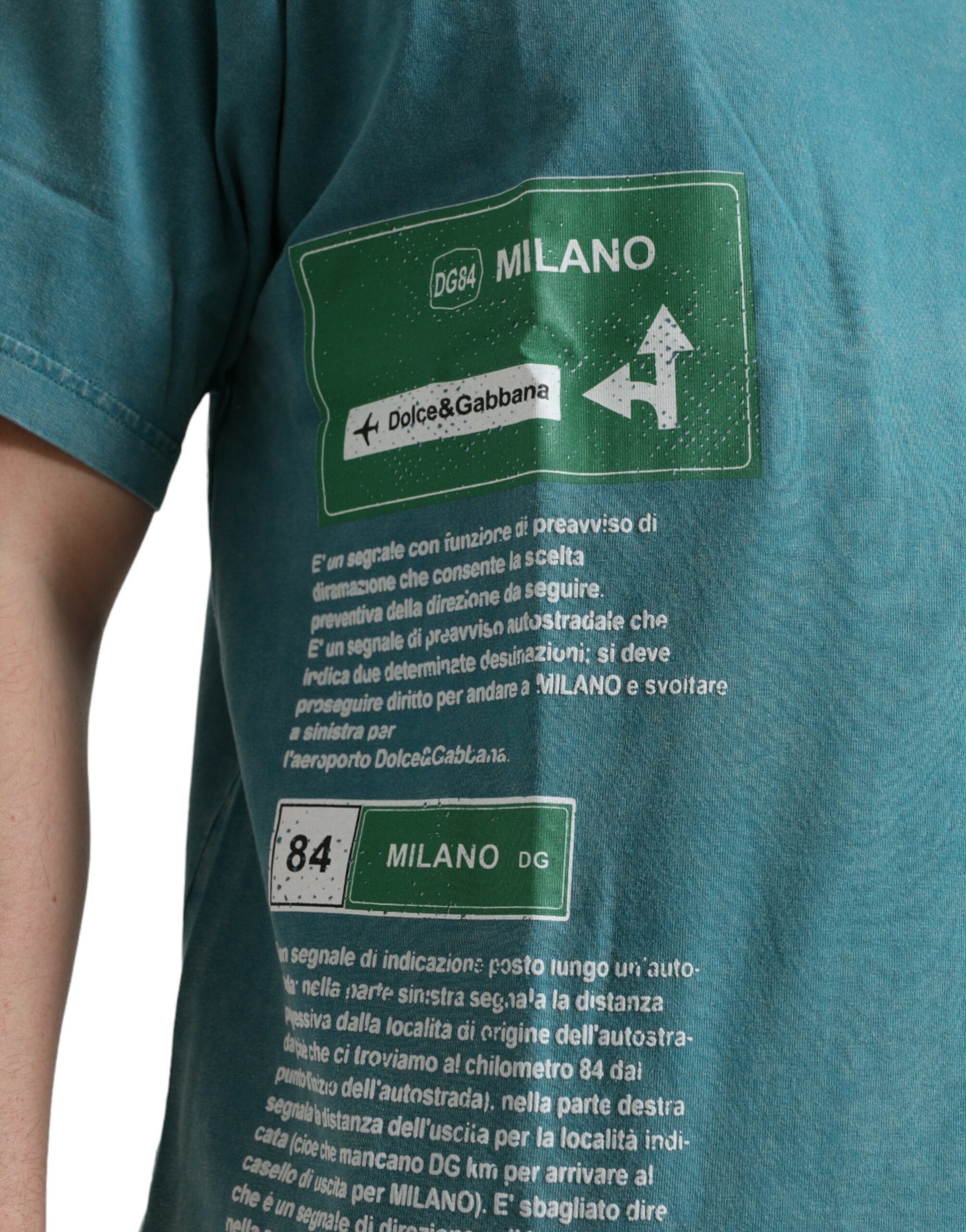 Blue cotton Milano Street round neck T-shirt by Dolce & Gabbana, featuring a casual fit and classic design.