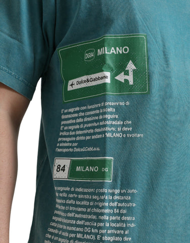Blue cotton Milano Street round neck T-shirt by Dolce & Gabbana, featuring a casual fit and classic design.