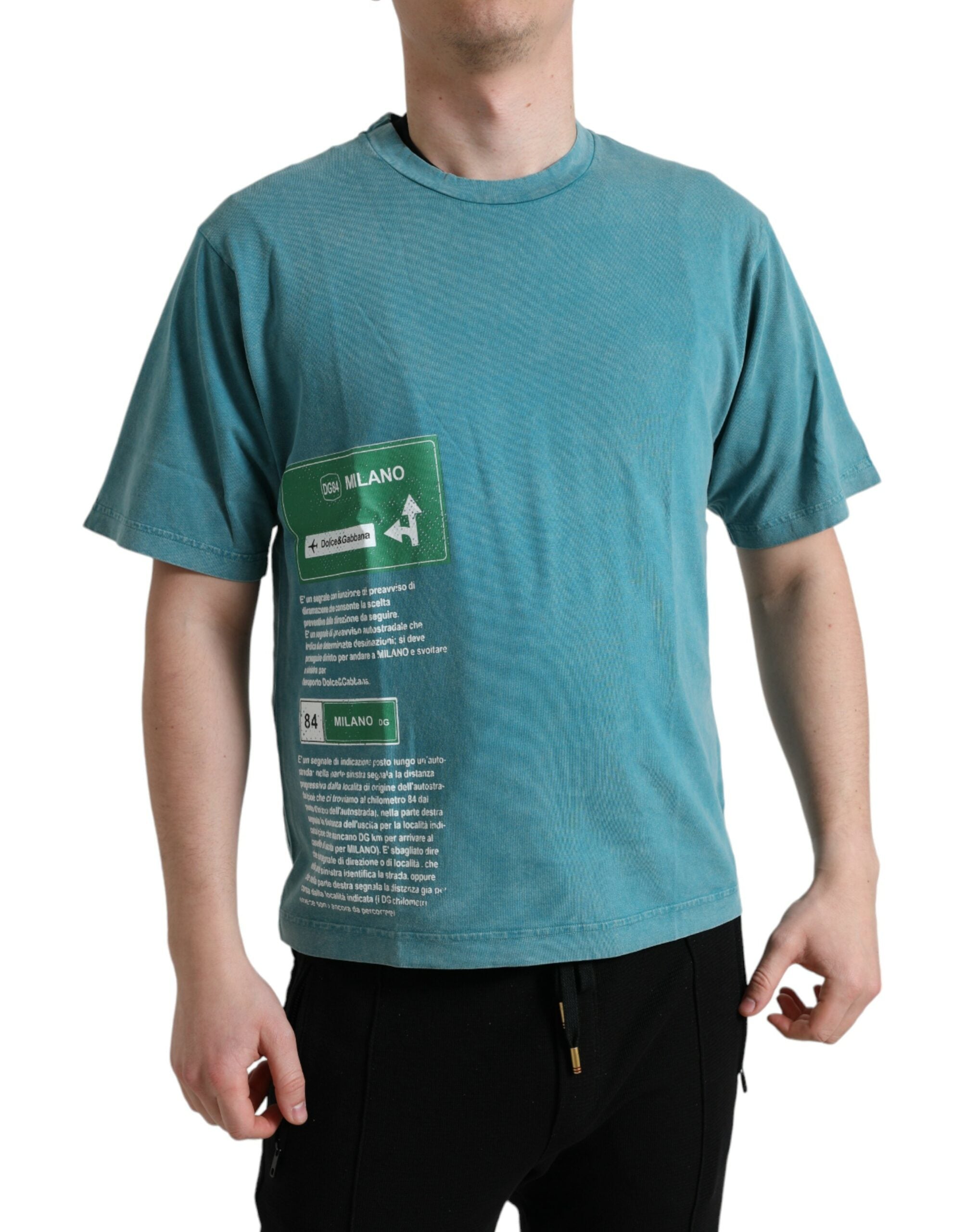 Blue cotton Milano Street round neck T-shirt by Dolce & Gabbana, featuring a classic fit and stylish design.