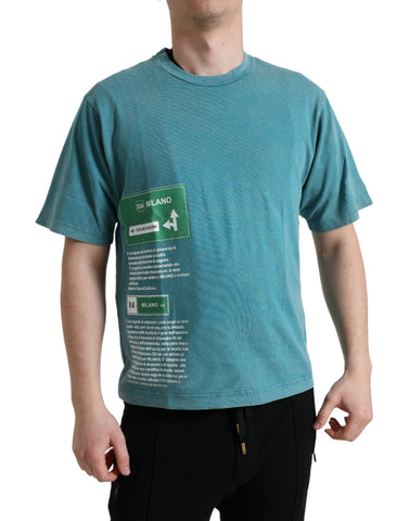 Blue cotton Milano Street round neck T-shirt by Dolce & Gabbana, featuring a classic fit and stylish design.