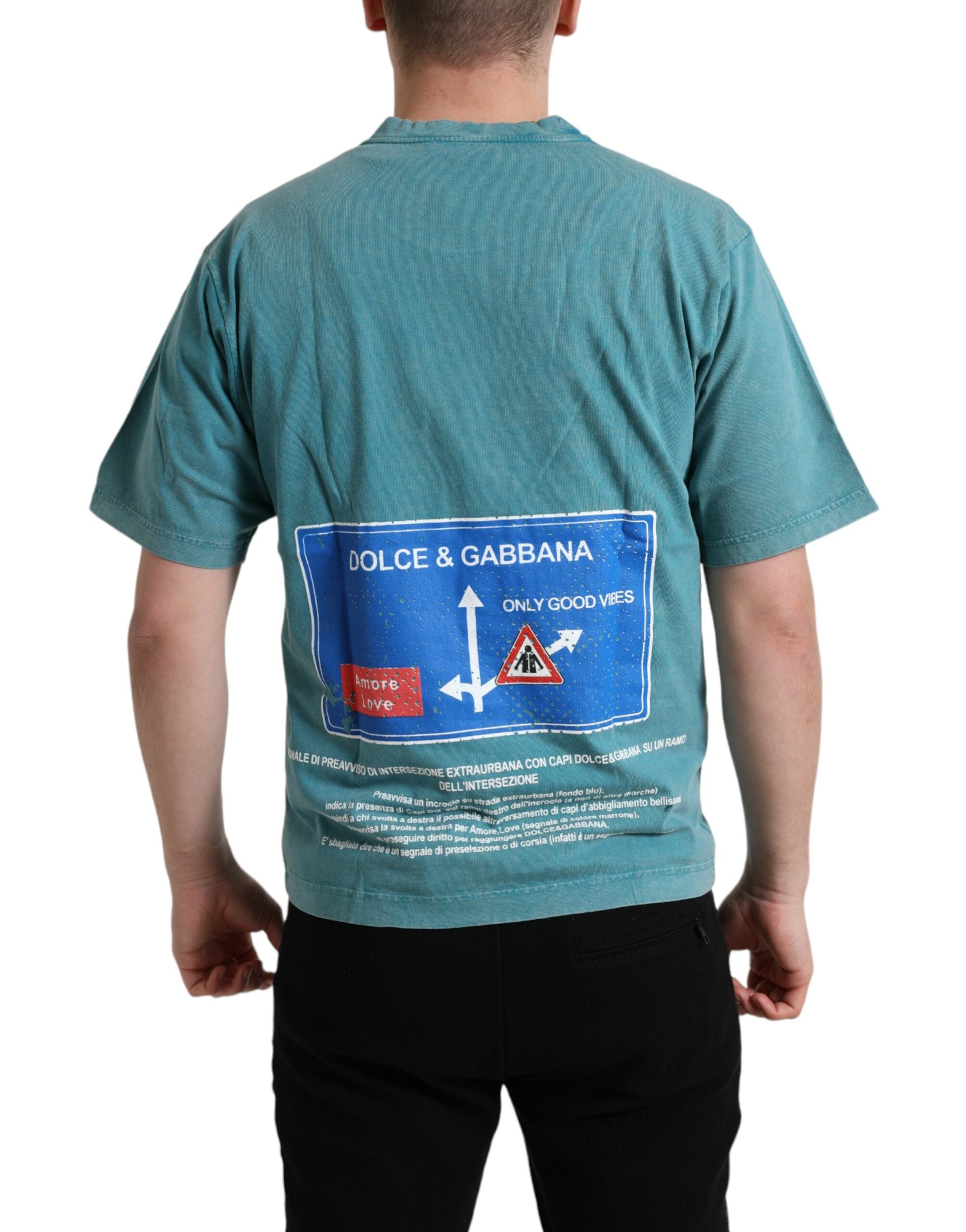 Blue cotton Milano Street round neck T-shirt by Dolce & Gabbana, featuring a casual fit and classic streetwear style.