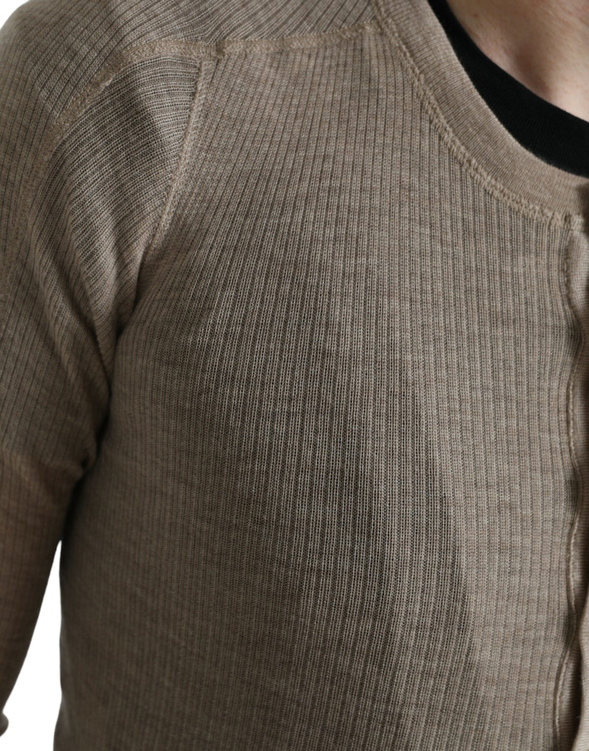 Beige cashmere Henley pullover sweater by Dolce & Gabbana, featuring a classic neckline and soft, cozy fabric.