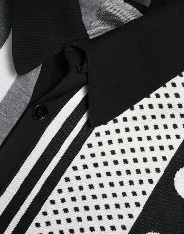 Black and white jumper cardigan polo sweater by Dolce & Gabbana, featuring a classic knit design and button-front detail.
