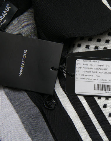 Black and white Dolce & Gabbana jumper cardigan with polo sweater style, featuring a classic knit design and ribbed cuffs.