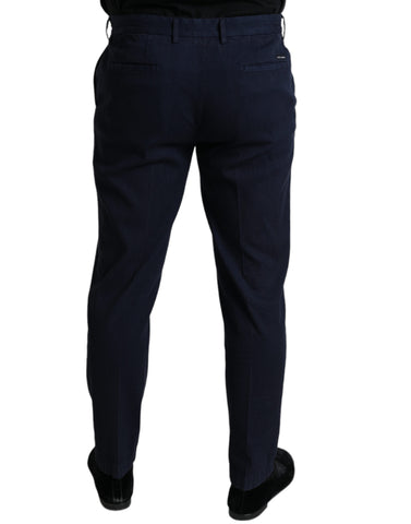 Dark blue cotton stretch slim fit dress pants by Dolce & Gabbana, tailored fit with clean front and belt loops.
