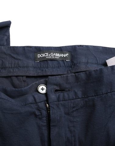 Dark blue cotton stretch slim fit dress pants by Dolce & Gabbana, tailored with a sleek, modern design and classic waistband.