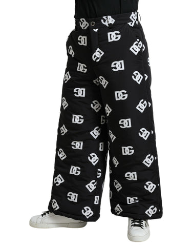 Black Dolce & Gabbana logo print wide-leg pants with a relaxed fit and stylish design.