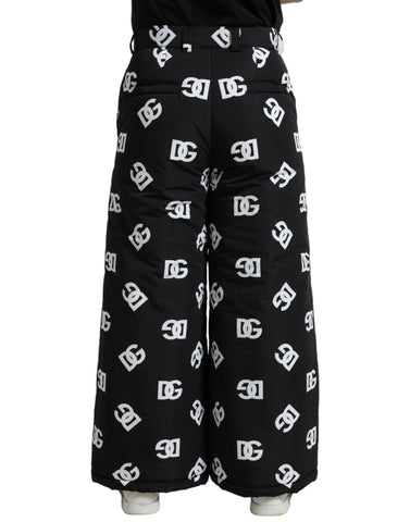 Black Dolce & Gabbana logo print wide-leg pants with a relaxed fit and stylish design, shown in the product image.