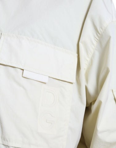 Yellow nylon collared full-zip parka jacket by Dolce & Gabbana, shown with front zipper and hood, lightweight and stylish outerwear