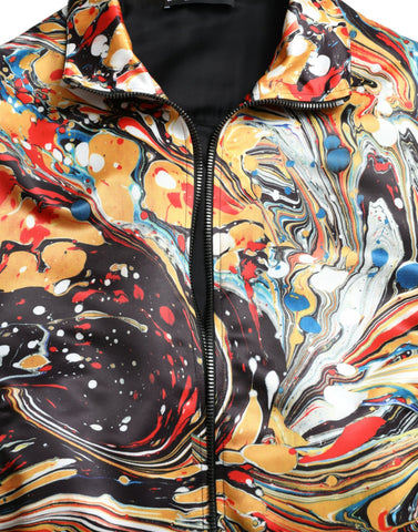 Multicolor abstract polyester bomber jacket by Dolce & Gabbana, featuring vibrant design and stylish fit.