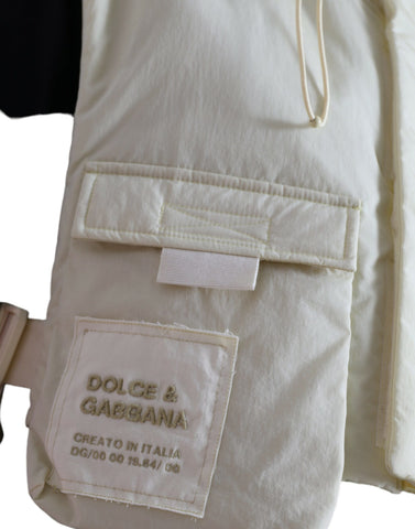 Yellow nylon hooded sportswear vest jacket by Dolce & Gabbana, featuring a lightweight design with a hood and sporty style.