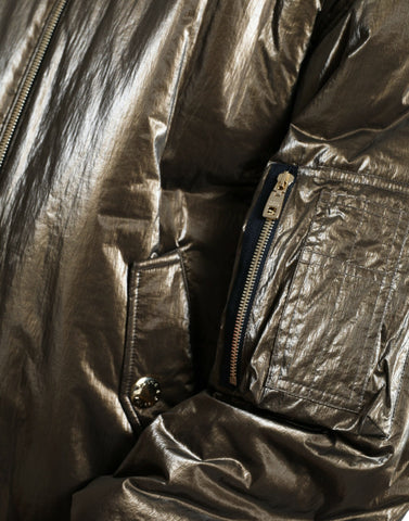 Bronze nylon full-zip men's bomber jacket by Dolce & Gabbana, featuring a sleek design and ribbed collar and cuffs.