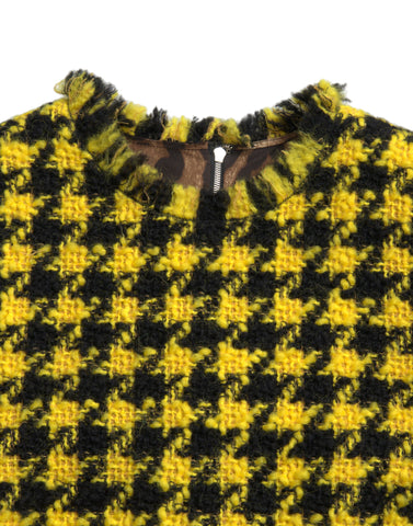 Yellow houndstooth sleeveless A-line mini dress by Dolce & Gabbana, featuring a stylish pattern and fitted silhouette.