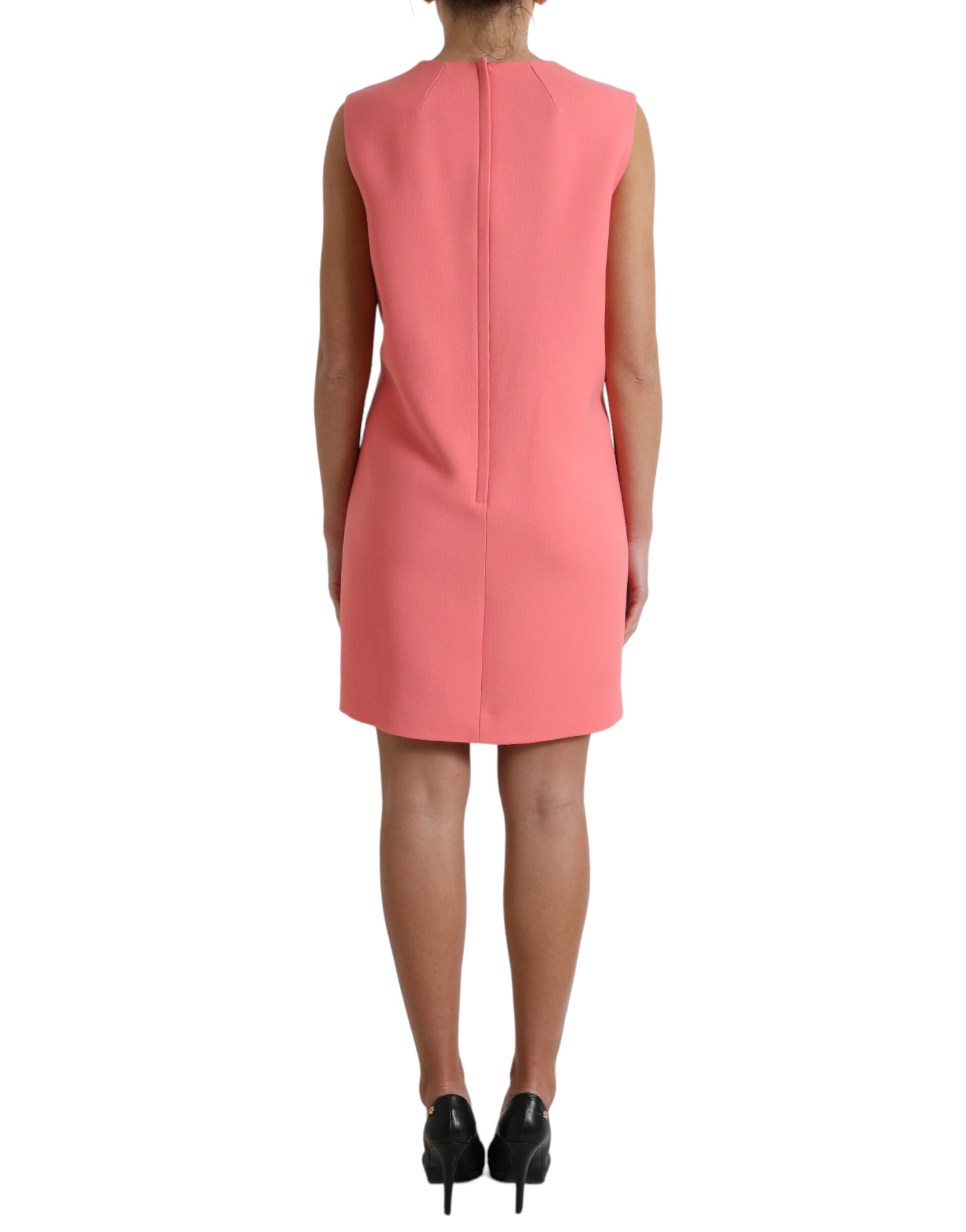 Pink virgin wool sleeveless mini dress by Dolce & Gabbana, close-up of textured fabric and stylish design.