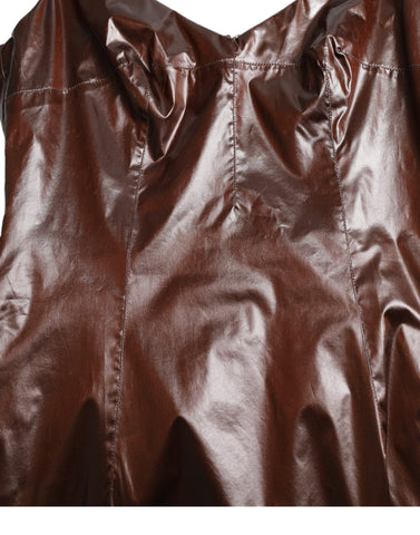 Brown shiny silk sleeveless sheath midi dress by Dolce & Gabbana, form-fitting with a sleek, elegant silhouette.