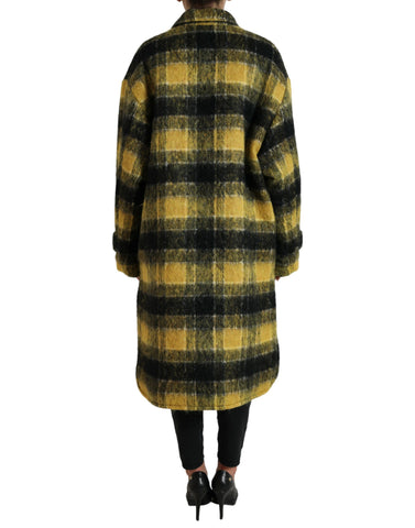 Yellow plaid long sleeve casual coat jacket by Dolce & Gabbana, featuring a stylish plaid pattern and classic collar design.