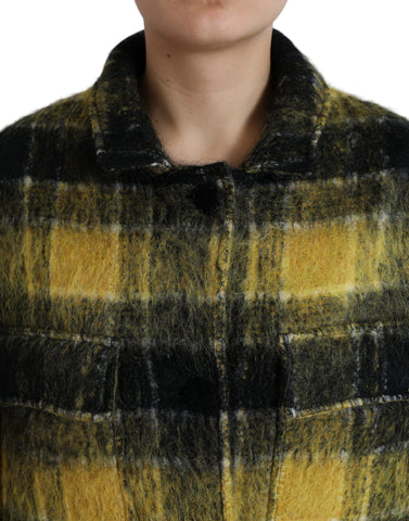 Yellow plaid long sleeve casual coat jacket by Dolce & Gabbana, featuring a stylish button-up front and classic collar.