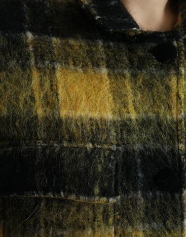 Yellow plaid long sleeve casual coat jacket by Dolce & Gabbana, featuring a stylish button-up front and classic plaid pattern.